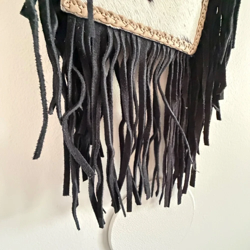 Genuine Hair-On Cowhide Fringe Crossbody & Belt Bag Black White Western Concho